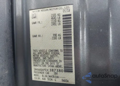 2018 Nissan Maxima 3.5 Sv from USA, damaged, VIN 1N4AA6AP9JC387380